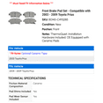 thumbnail image 2 of Front Brake Pad Set - Compatible with 2003 - 2009 Toyota Prius 2004 2005 2006 2007 2008, 2 of 2