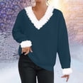 thumbnail image 2 of YYDGH Waffle Knit Christmas Sweaters for Women Faux Fur Trim Pullover Holiday Hoodie Hooded Oversized Sweatshirt Tunic Tops, 2 of 6