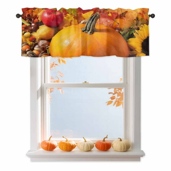 Autumn Harvest Farm Pumpkin Curtain Valances for Kitchen Windows,Rod Pocket Short Valance Thanksgiving Fall Fruits Small Window Treatment for Living Room Bathroom Bedroom,54" x 18"-1 Panel