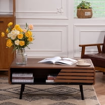 Coffee Table, 40" Modern Coffee Table with Storage and Sliding Door for Living Room, Black and Walnut