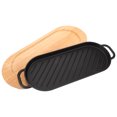 thumbnail image 3 of 1 Set Cast Iron Steak Platter Griddle Pan Steak Pan Steak Frying Pan with Wood Base, 3 of 4