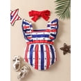 thumbnail image 3 of CIYCuIT Baby Girls 4th of July Romper Star Stripe Print Plush Ball Decor Sleeveless Jumpsuit Infant Toddler Cute Independence Day Bodysuit with Headband 6M 12M 18M 24M, 3 of 9