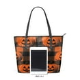 thumbnail image 3 of Tote Bag Aesthetic leather Handbags with Zipper for Women Travel Shoulder Bags Purses with compartment. Orange Striped Smiley Pumpkins, 3 of 6