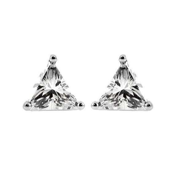 iJewelry2 Trillion Cut Triangle Shape Clear CZ Sterling Silver Basket Stud Earrings 6mm