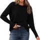 thumbnail image 1 of Suéter de Otoño 2025 para Mujer, Jersey de Punto Acanalado de Larga, Holgado, Cuello Redondo, Murciélago, Suéter Dividido. Negro M, 1 of 9