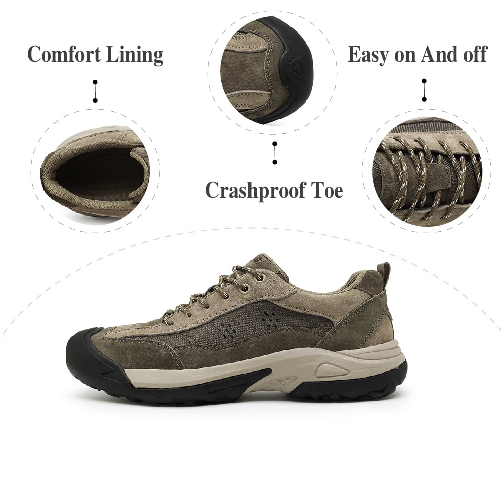 Mens Leather Outdoor Hiking Shoes Casual Breathable Sneakers Non-slip Wearable Work Shoes Comfortable Driving Shoes Brown 9 UK