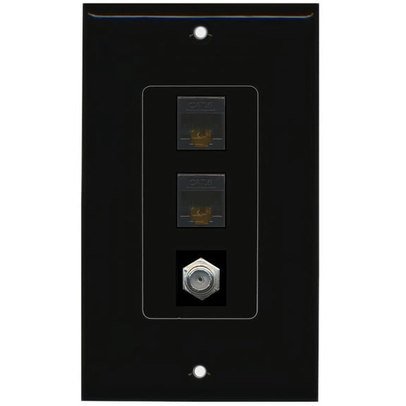 RiteAV Decorative 1 Gang Wall Plate (Black/Black) 3 Port - 2 x Cat6, 1 x Coax