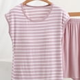 thumbnail image 5 of WRKEKC Summer Pajama Set for Women Soft Striped Knit Round Neck Short Sleeve and Shorts Set Casual Sleepwear for Summer, 5 of 6