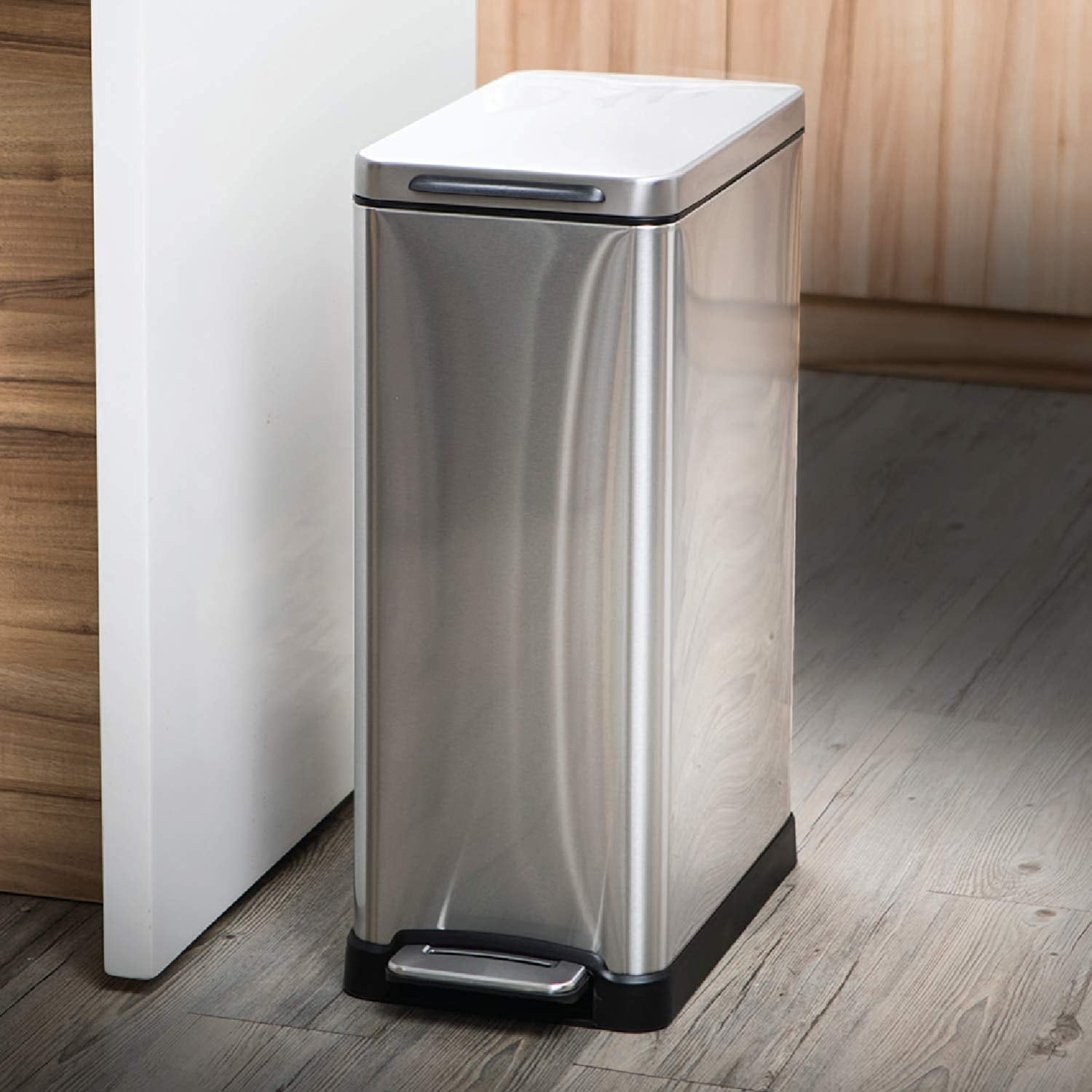 Home Zone Living 12 Gallon Slim Kitchen Trash Can, Stainless Steel, 45 Liter  Capacity, Black 