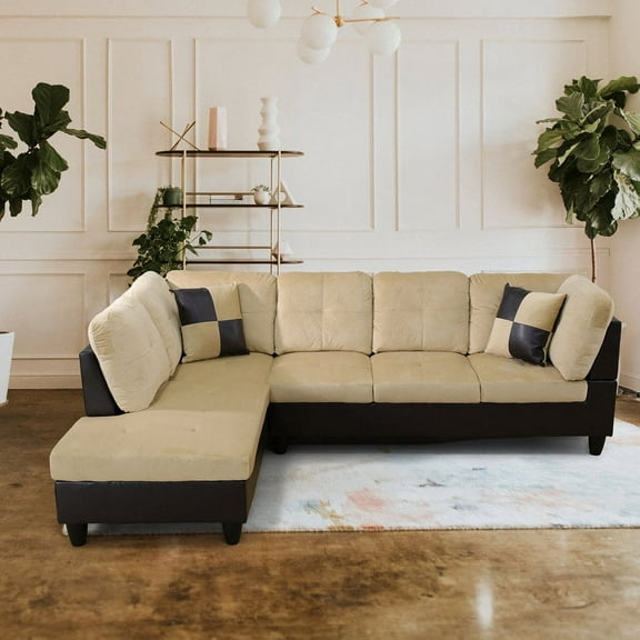 PonLiving Sectional Sofa, 2 Piece Living Room Couch Sofa&Chaise, Left Facing Chaise, Taupe