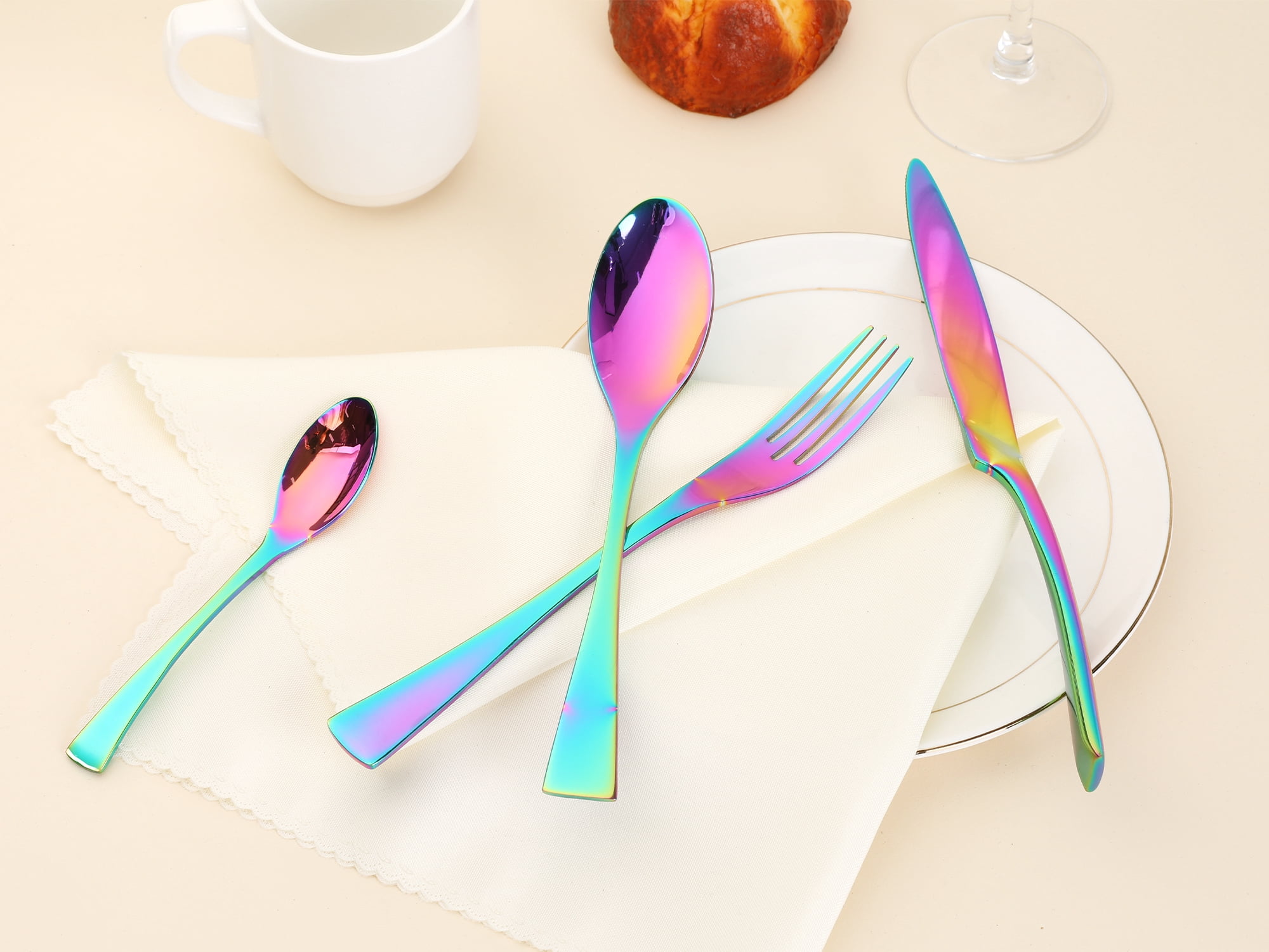 Unique Bargains Stainless Steel Silverware Set Colorful 4 Pcs