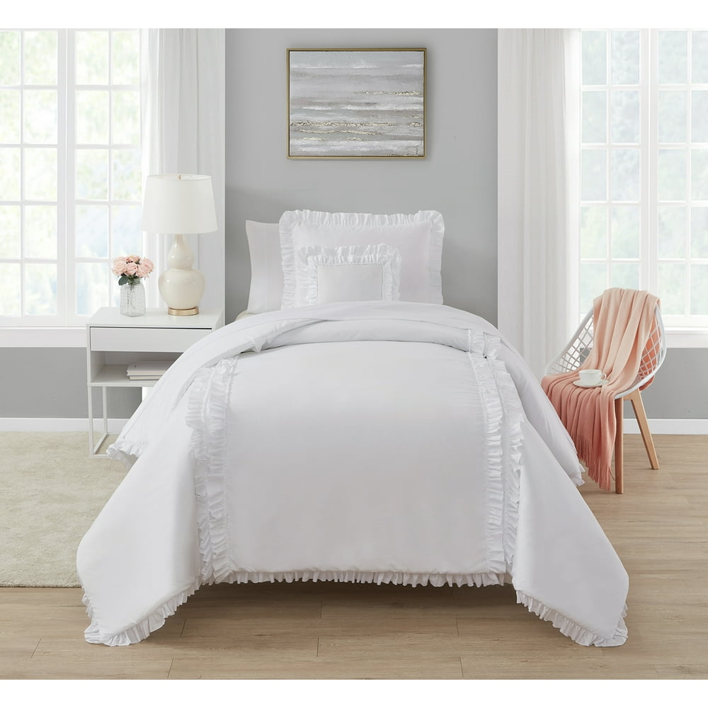Simply Shabby Chic Reversible White Ruffle 3Piece Comforter Set