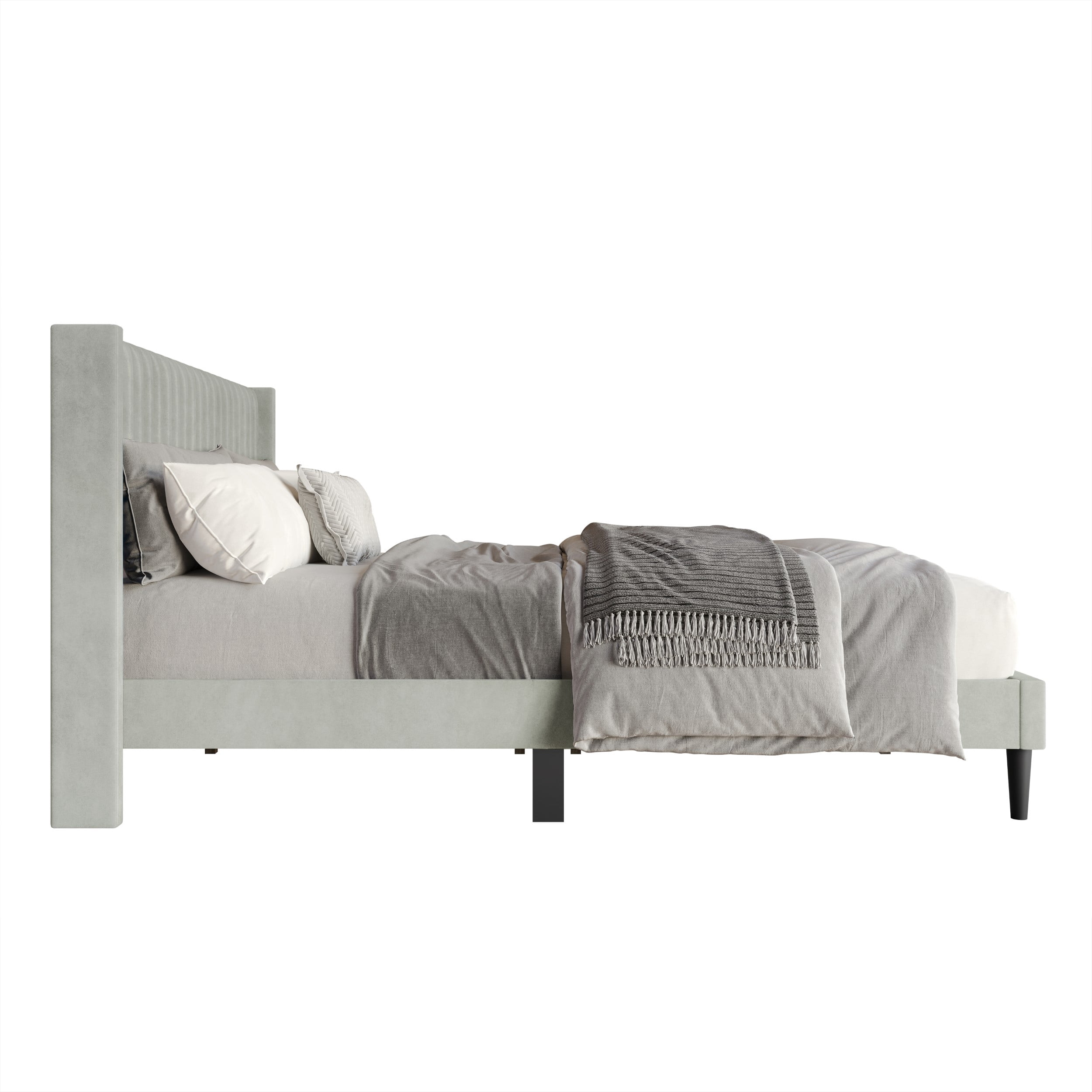 Favorer Montrose Upholstered Wingback Bed, Channel Tufted Headboard, Platform Design