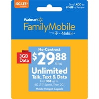 Walmart Family Mobile $29.88 Unlimited Monthly Plan (3GB at high speed, then 2G*) w Mobile Hotspot Capable (Email Delivery)