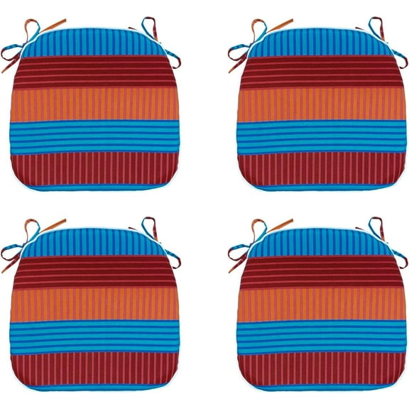 Outdoor Seat Cushions Set of 4 Patio Chair Cushions with Ties 16x17 Inch Red Stripe U-Shape Chair Pads for Outdoor Patio Furniture Garden Home Office