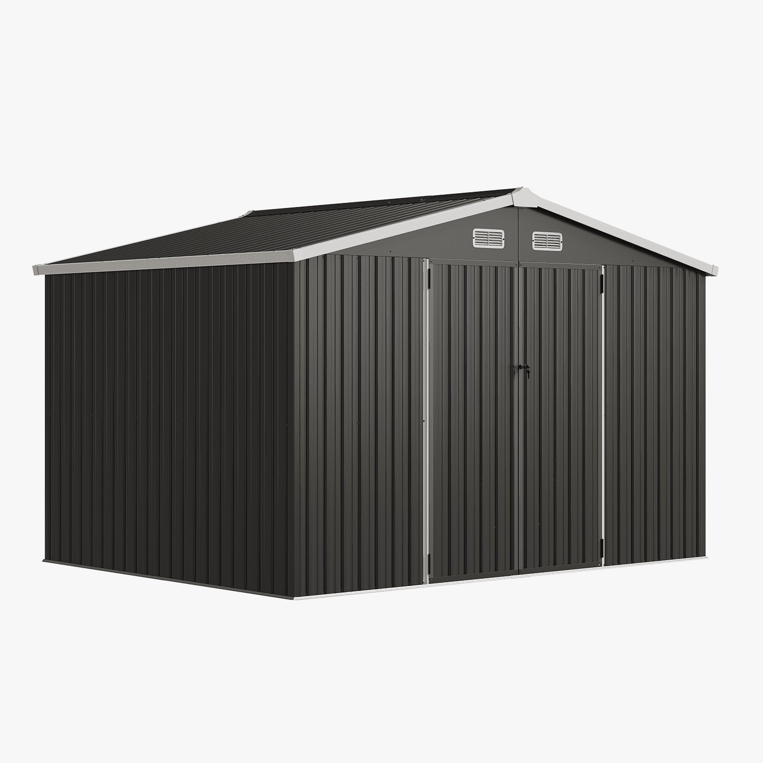 Clouddwell 10 x 8 FT Shed Outdoor Storage Shed with Double Hinged Large Door, Large Metal Shed with Lockable Door & Sloped Roof for Garden, Patio and Backyard, Black