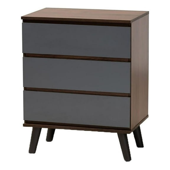 Bowery Hill Modern 3-Drawer Wood Bedroom Chest in Walnut Brown/Gray