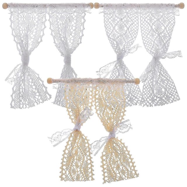 3pcs Miniature Lace Curtain Doll House Window Curtain Tiny Curtain Models