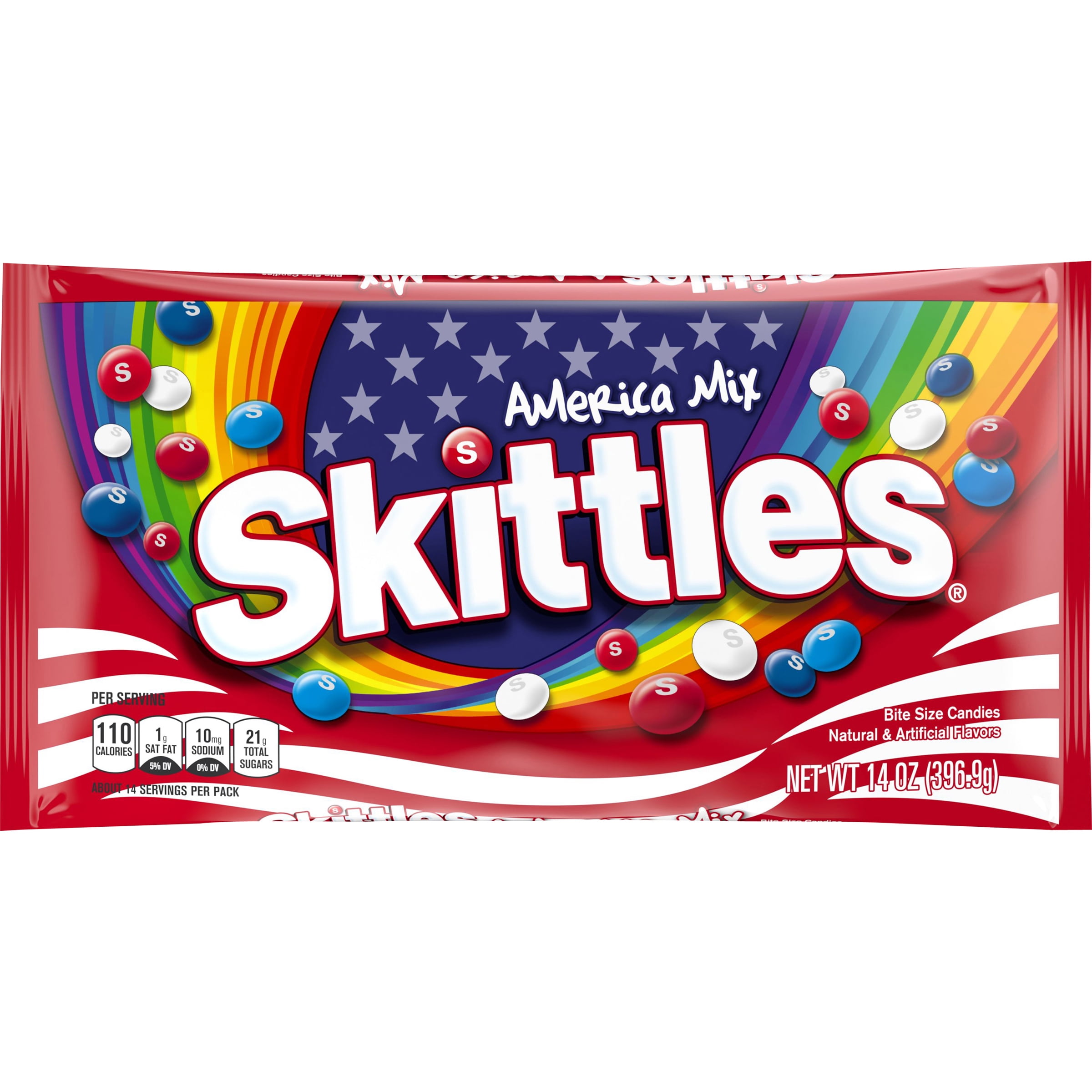 SKITTLES America Mix Red, White & Blue Patriotic Candy 14Ounce Bag