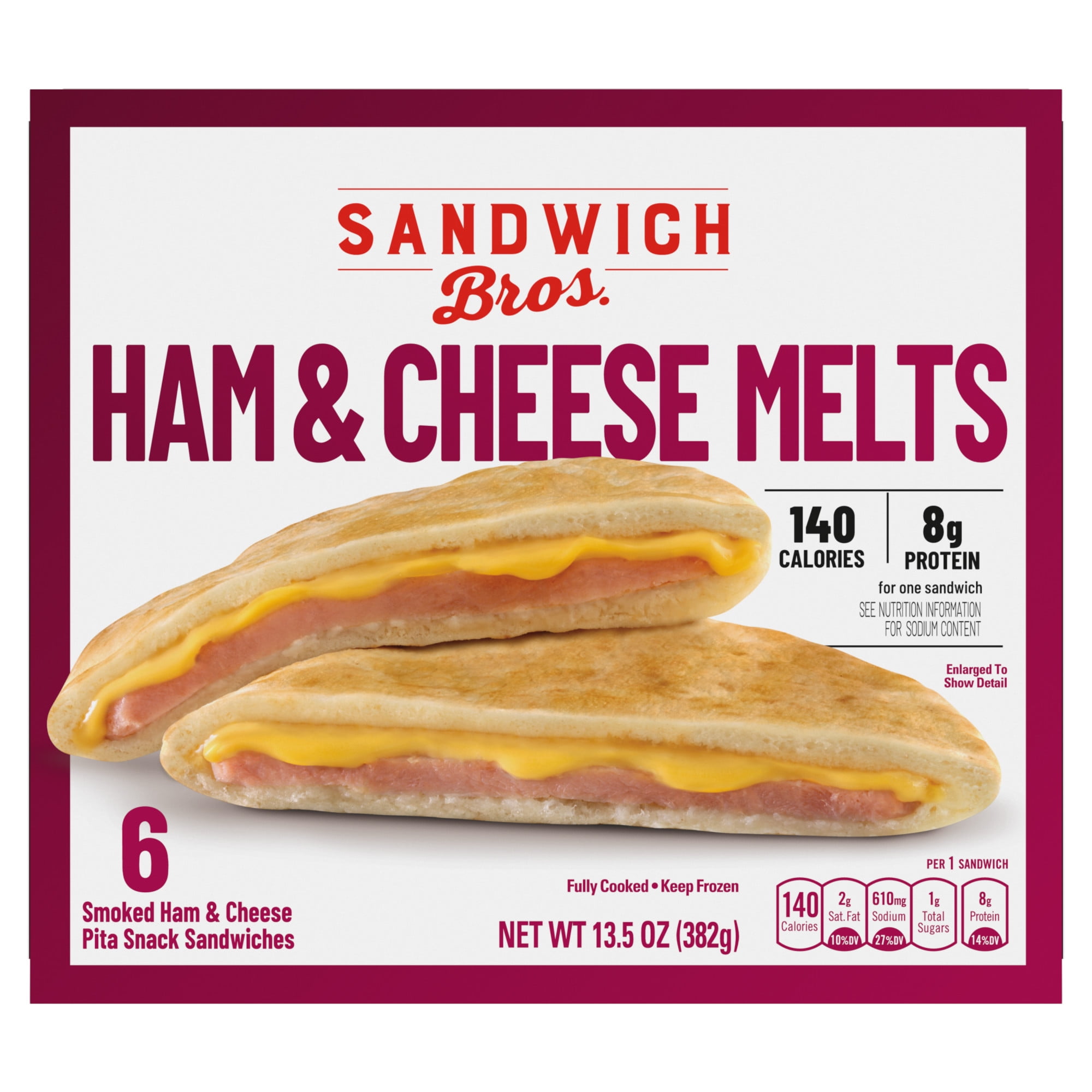 Sandwich Bros. Ham & Cheese Melts, Frozen Pita Sandwiches, 13.5 oz., 6-Count