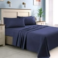 thumbnail image 2 of 1200 Thread Count 100% Egyptian Cotton 4-Piece Bed Sheet Set (1 Flat, 1 Fitted Sheet, 2 Pillow Covers) 30 Inches Deep Pocket Size Queen Color Navy Blue Solid, 2 of 5