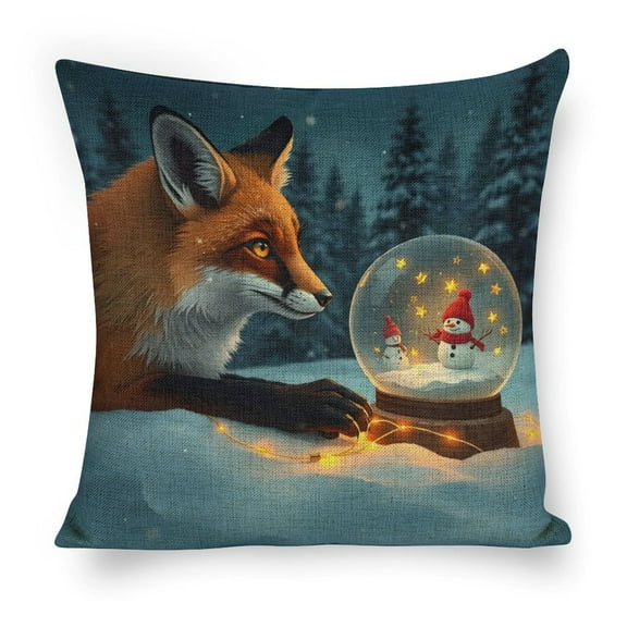 Christmas Fox and Snowman Snow Globe Linen toss pillowcase decoration pillowcase gifting preferred 18x18 inch cushion cover sofa pillowcase sofa bedroom living room car