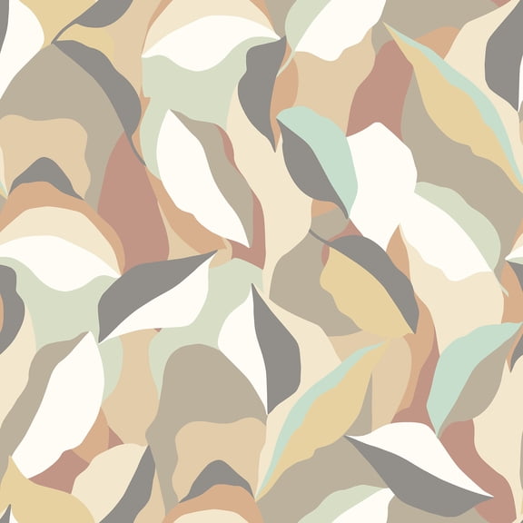 Hoopla Walls Leafy Patchwork Caramel and Mint Peel and Stick Wallpaper