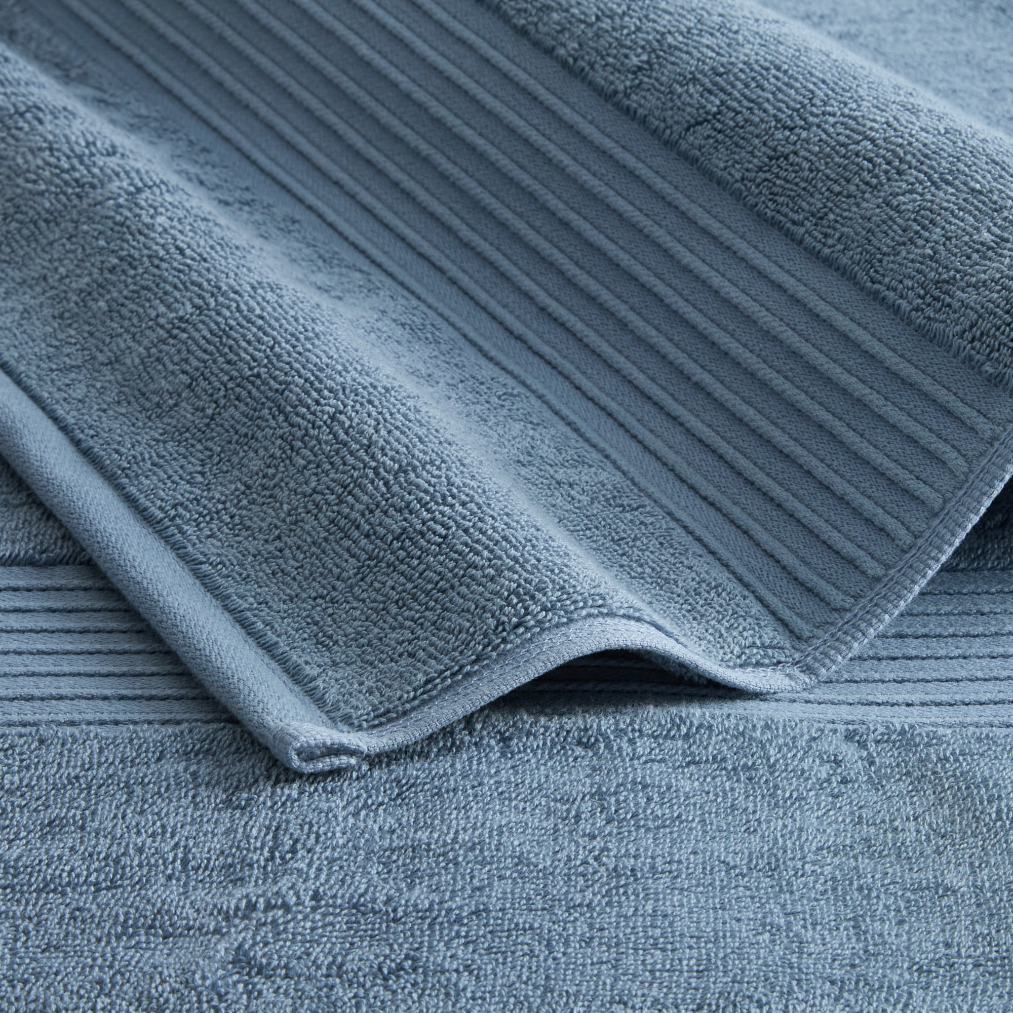 TOWN & COUNTRY EVERYDAY 4-Piece Solid Dobby Border Bath Towel Set, 30"x58", 100% Cotton, Plush & Absorbent 650GSM, Blue