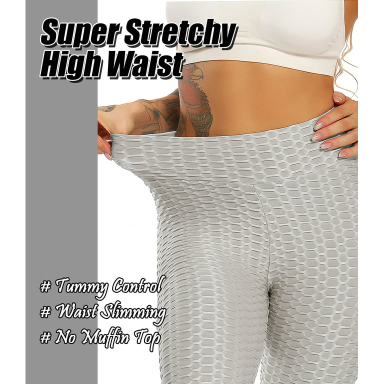 SEASUM Women's High Waist Yoga Leggings Tummy Control Butt Lift Tights  Textured Workout Running Pants Gray XS 