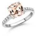 thumbnail image 2 of Gem Stone King 10K White Gold Peach Morganite and White Lab Grown Diamond Engagement Ring for Women (2.08 Cttw, Cushion 8MM, Gemstone October Birthstone, Size 6), 2 of 4