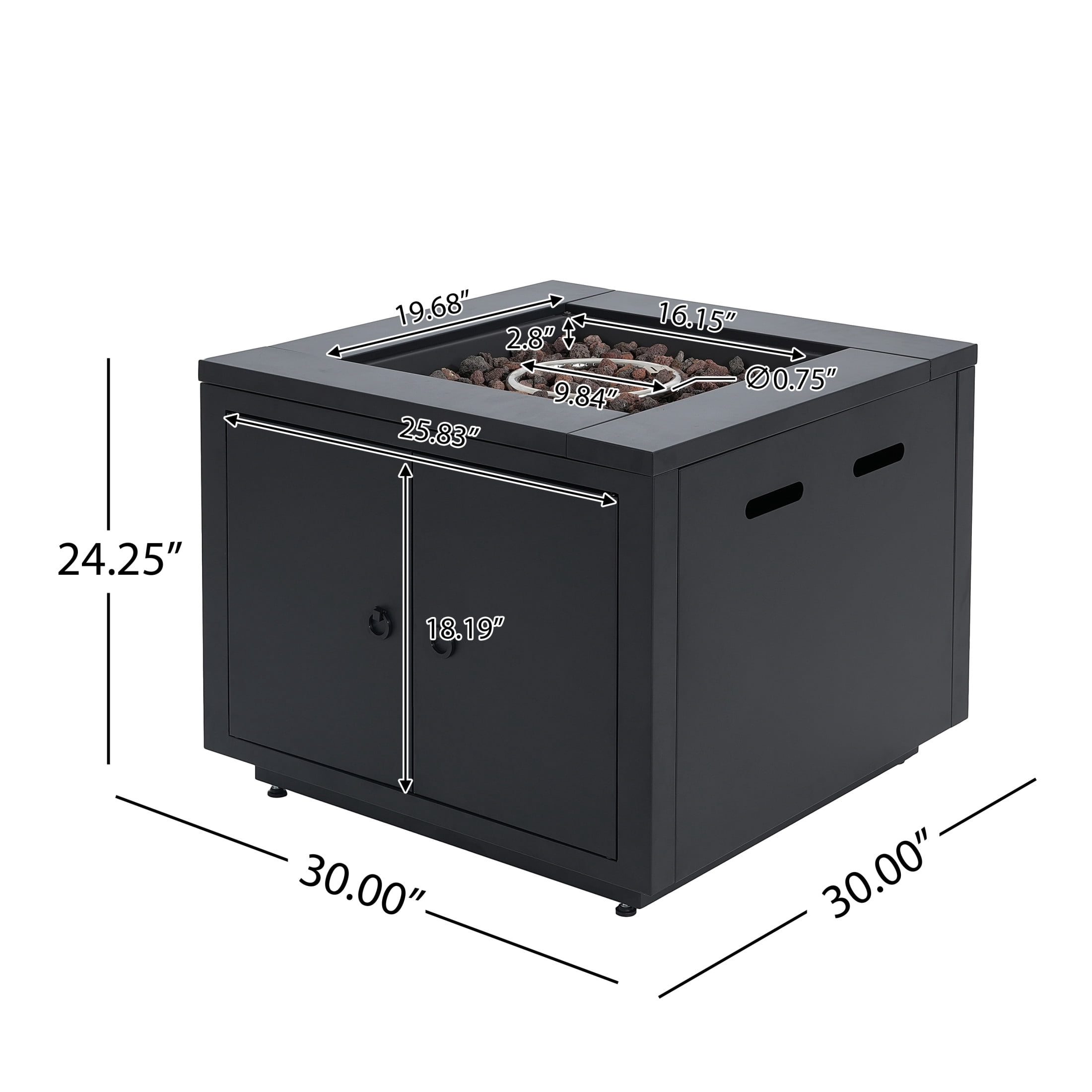 Christopher Knight Home 30" Square Propane Fire Pit Table with Lava Rocks and Lid, 40,000 BTU Steel Outdoor Patio Heater, Black