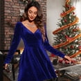 thumbnail image 4 of Vestido de mujer con cuello en V, manga larga, de terciopelo, línea A, para cóctel, corte oscilante y acampanado, minivestido de patinadora Zhivalor BST2000043-4, 4 of 5