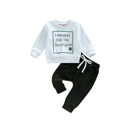 

EYIIYE Toddler Baby Boys Spring Autumn Outfits Letter Print Long Sleeve Pullover Tops + Solid Color Pants 2Pcs Set 0-3 Years
