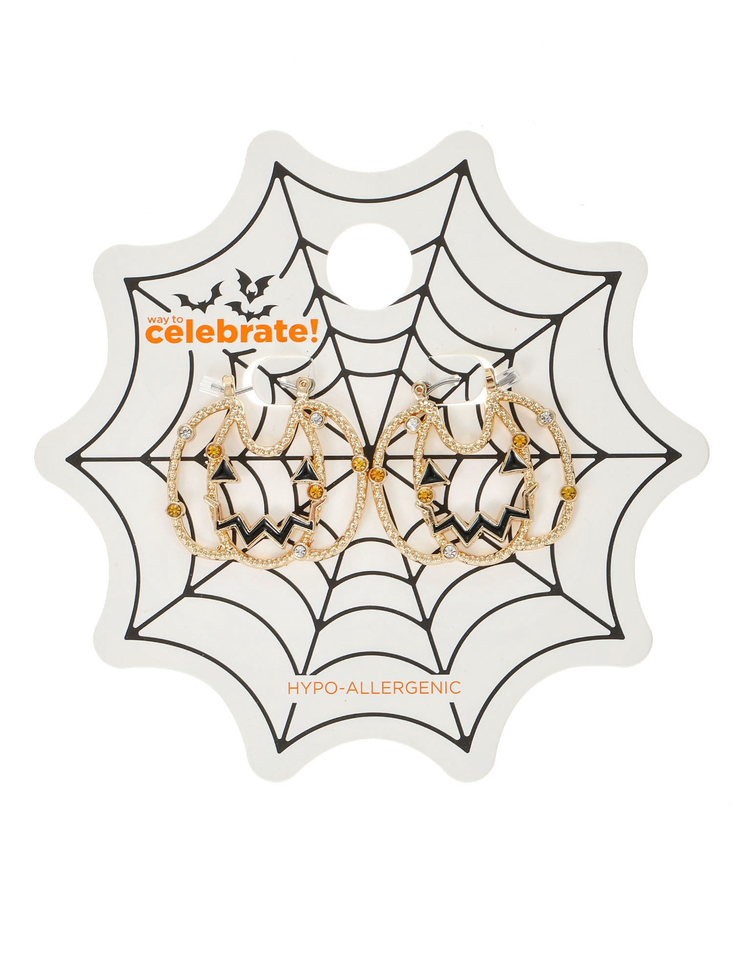 Way to Celebrate Crystal Jack-O-Lantern Halloween Snap Hoops, 1 Pair