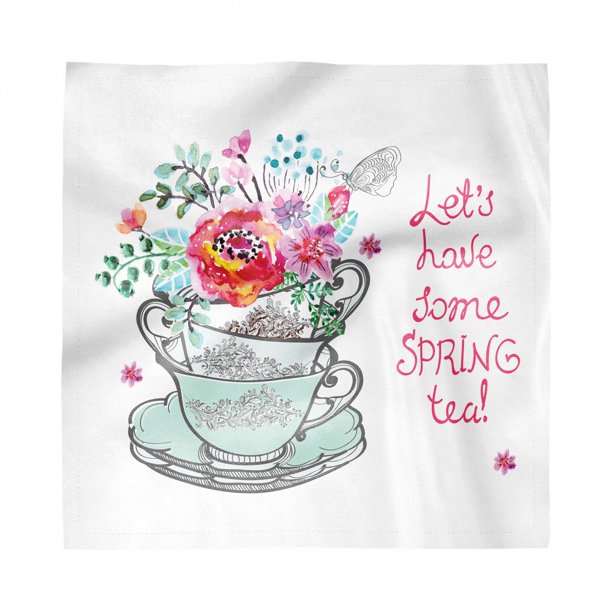 Tea Napkins Set Of 4 Lets Have Some Spring Tea Words With Bloom Bouquets In The Cup Watercolor Artwork Silky Satin Fabric For Brunch Dinner Buffet Party By Ambesonne Walmart Com