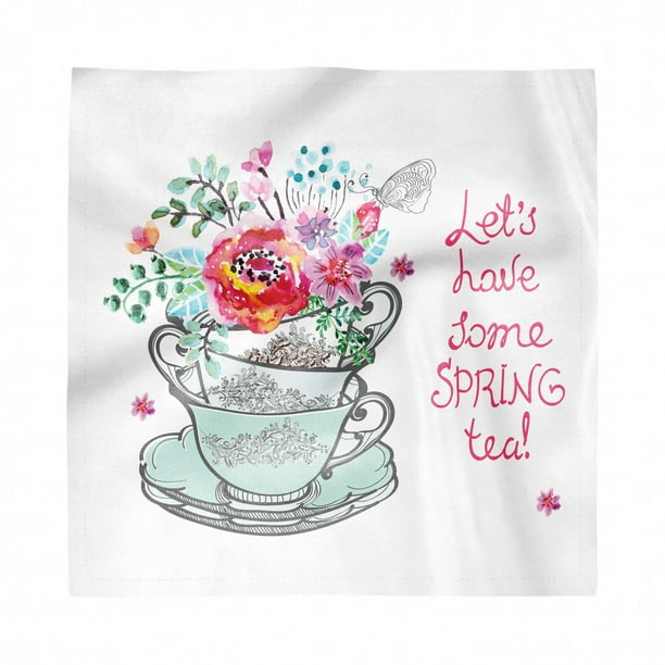 Tea Napkins Set Of 4 Lets Have Some Spring Tea Words With Bloom Bouquets In The Cup Watercolor Artwork Silky Satin Fabric For Brunch Dinner Buffet Party By Ambesonne Walmart Com