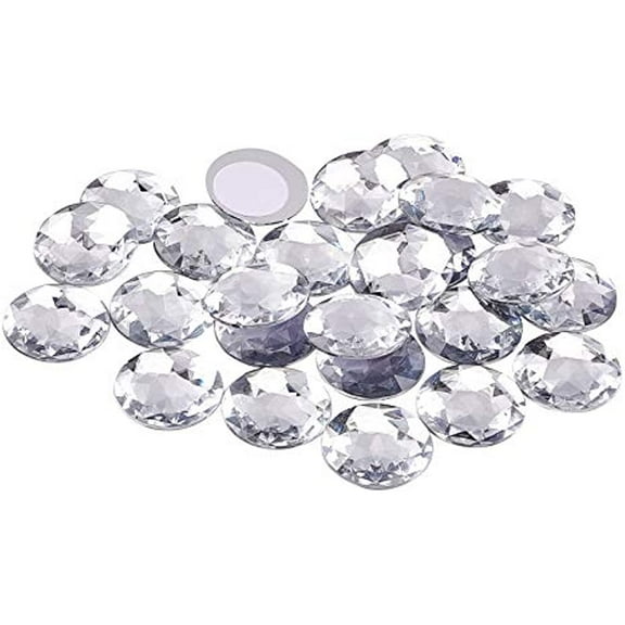 50Pcs 30mm Flat Back Round Acrylic Rhinestone Self-Adhesive Plastic Circle Gems Bling Sticker Ornamental Craft Crystals for Costume Making Cosplay Jewels Invitations Crafts