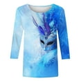 thumbnail image 4 of SOOMLON Mardi Gras Shirts Women Tuesday Shirts Carnival Themed Party 3/4 Sleeve Outfits Funny Mask Graphic Tshirts Tunic Crewneck Tops New Orleans Holiday Blouses 2025 Blue XL, 4 of 5