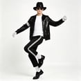 thumbnail image 5 of IROOZIGOTO Mens 70s 80s Disco Costume Set Sequin Jacket Side Stripe Pants with Hat Sunglasses Gloves for Halloween Cosplay Party, 5 of 9