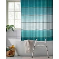 thumbnail image 2 of Split Shower Curtain for Transfer Bench, Teal Turquoise Fabric Shower Curtains for Bathroom, Farmhouse Abstract Gradient Wooden Plank Tub Sliding Transfer Bench Waterproof Bath Curtains 72"x78", 2 of 9