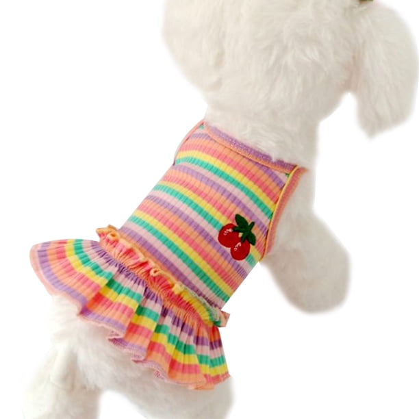 Ropa para mascotas Ropa para perros Camisa de respaldo Falda para perros de dos patas Falda de cerezas a rayas coloridas
