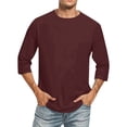 thumbnail image 4 of Trgacdwlo 3/4 Sleeve Shirts for Men Crew Neck Mens Shirts Casual Summer Fall Big and Tall Solid Solor Cotton Shirts Men Wine S, 4 of 7