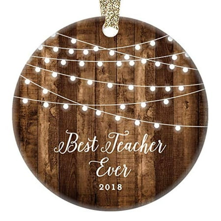 Teacher Gifts 2019, Best Teacher Ever Christmas Ornament Xmas Dated Farmhouse Present from School Student Girl Boy for TA Assistant 3