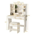 thumbnail image 5 of VEANERWOOD Makeup Vanity Desk Sets with Mirror 3 Lighting Color, Modern Dressing Table Set with 2 Large Drawers, Power Strip, Stool for Women Girls Bedroom, 5 of 6