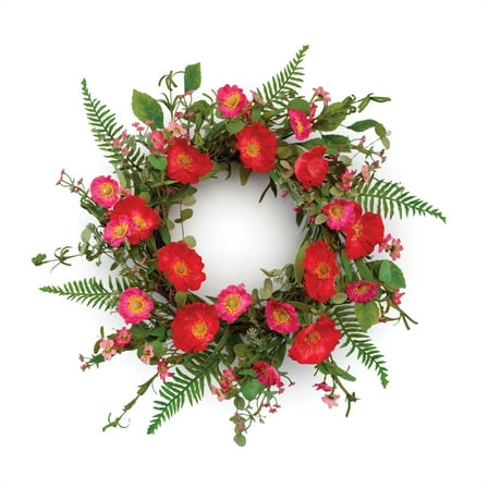 Melrose International Mixed Poppy Wreath 22"D EVA/Polyester