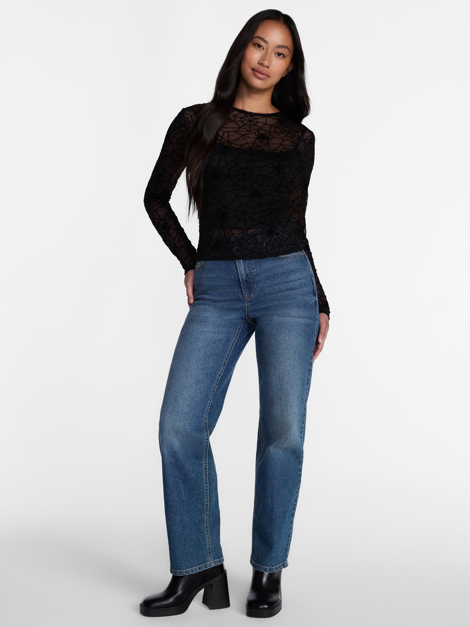 Halloween Women's Spiderweb Mesh Top with Cropped Cami, Sizes XXS-XXL