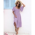 thumbnail image 4 of Vestido de verano AUSELILY para mujer, cuello en V, manga corta, morado claro, 4 of 6