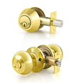 thumbnail image 2 of (5 Pack) Keyed Alike Entry Door Knobs with Double Cylinder Deadbolt Lock Combo Set for Entrance and Front Door Lock with Polished Brass Finish,Combo Pack Door Lock with Key, 2 of 4
