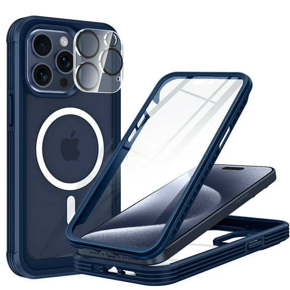 Casetego for iPhone 15 Pro Max Case,Magnetic Full Body Shockproof with Built-in Screen Protector Drop Protective 6.7 inch Phone Cover,Blue