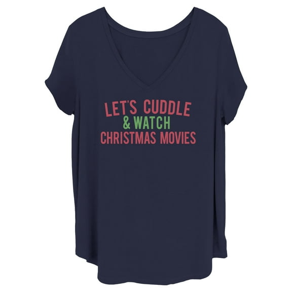 Junior's Lost Gods Cuddles & Christmas Movies  Graphic Tee Navy Blue 3X